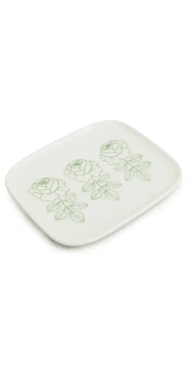 Marimekko Oiva Vihkiruusu Plate White/Sage | Thumbnail 1