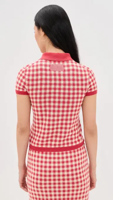 Guest In Residence Gingham Shrunken Polo Scarlet/Mist | Thumbnail 3 Guest In Residence Gingham Shrunken Polo Scarlet/Mist | Thumbnail 3