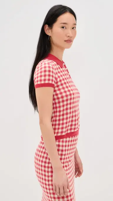 Guest In Residence Gingham Shrunken Polo Scarlet/Mist | Thumbnail 4 Guest In Residence Gingham Shrunken Polo Scarlet/Mist | Thumbnail 4
