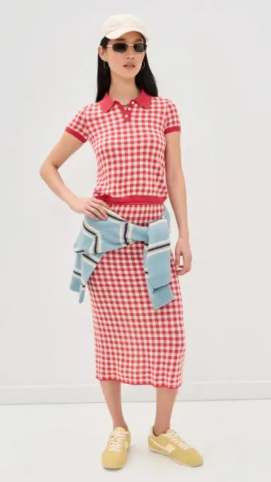 Guest In Residence Gingham Shrunken Polo Scarlet/Mist | Thumbnail 5 Guest In Residence Gingham Shrunken Polo Scarlet/Mist | Thumbnail 5