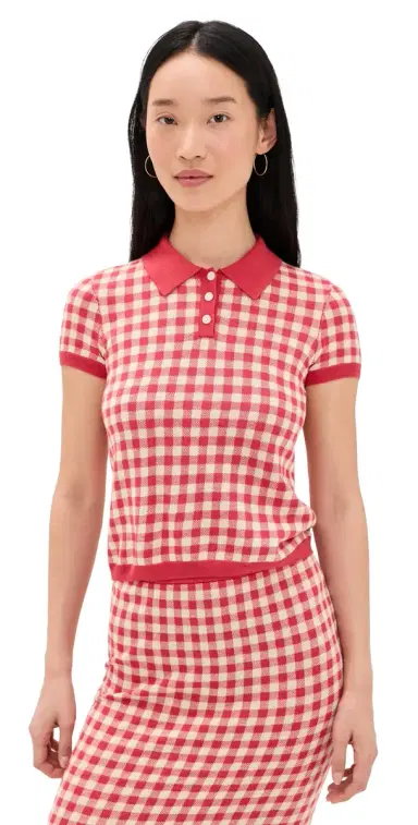 Guest In Residence Gingham Shrunken Polo Scarlet/Mist | Thumbnail 1 Guest In Residence Gingham Shrunken Polo Scarlet/Mist | Thumbnail 1