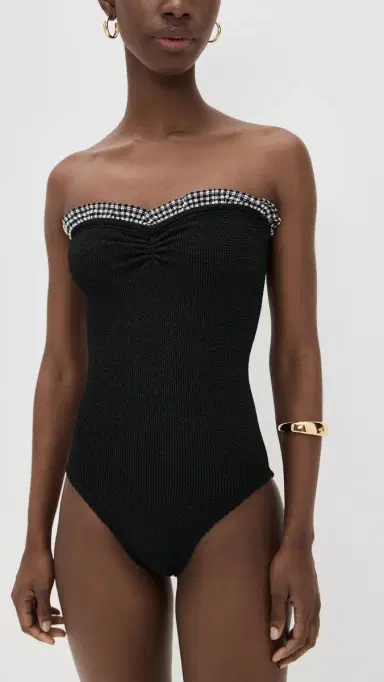 Hunza G Smocked Gingham One Piece Black/Black One Size | Thumbnail 5
