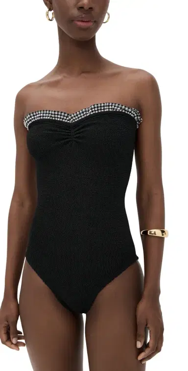 Hunza G Smocked Gingham One Piece Black/Black One Size | Thumbnail 1
