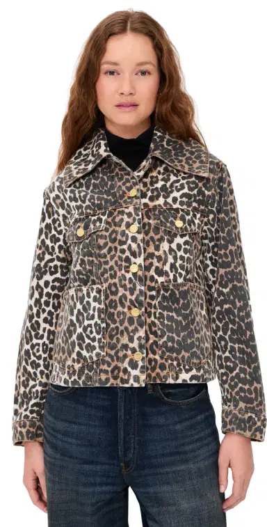 GANNI Print Denim Jacket Almond Milk | Thumbnail 1 GANNI Print Denim Jacket Almond Milk | Thumbnail 1