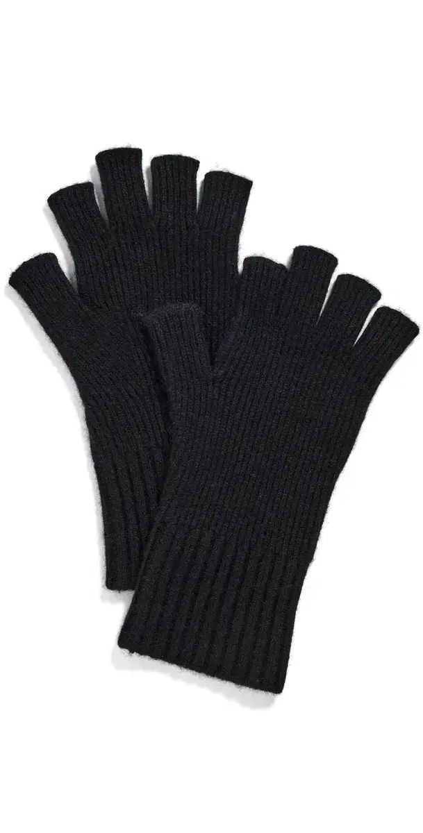 Cashmere Blend Rib Knit Fingerless Gloves Heather Black One Size