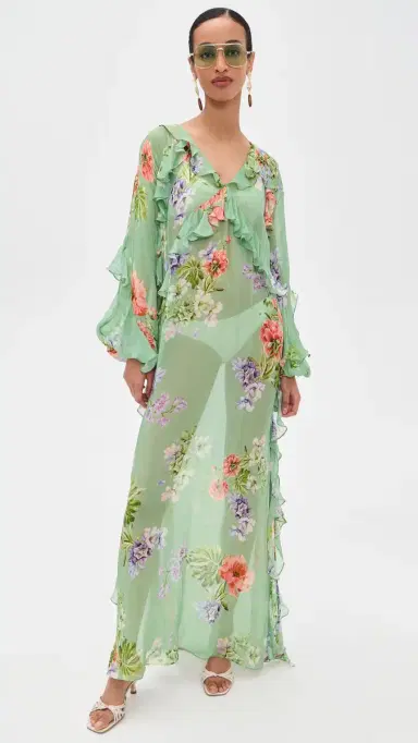 Hemant & Nandita ong Ruffle Caftan Green | Thumbnail 2