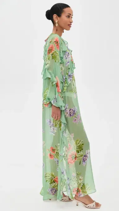 Hemant & Nandita ong Ruffle Caftan Green | Thumbnail 4
