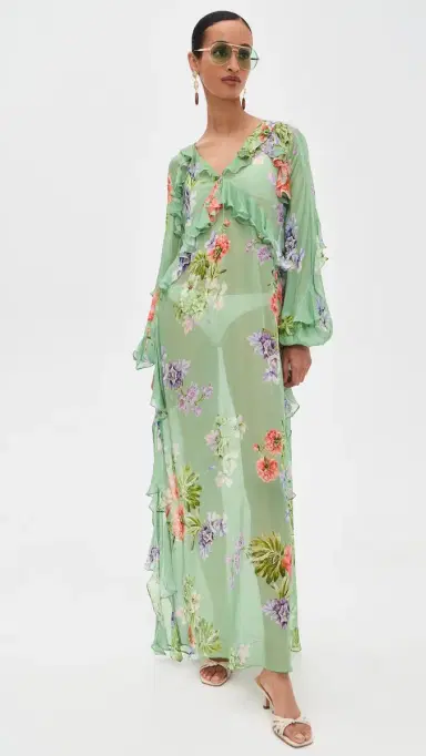 Hemant & Nandita ong Ruffle Caftan Green | Thumbnail 5