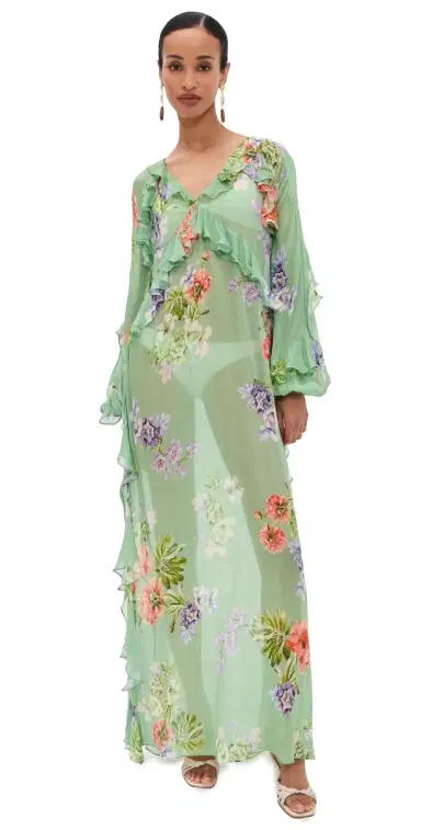 Hemant & Nandita ong Ruffle Caftan Green | Thumbnail 1