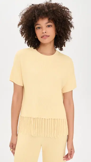 Splendid x @Cellajaneblog Short Sleeve Fringe Sweater Daybreak | Thumbnail 2
