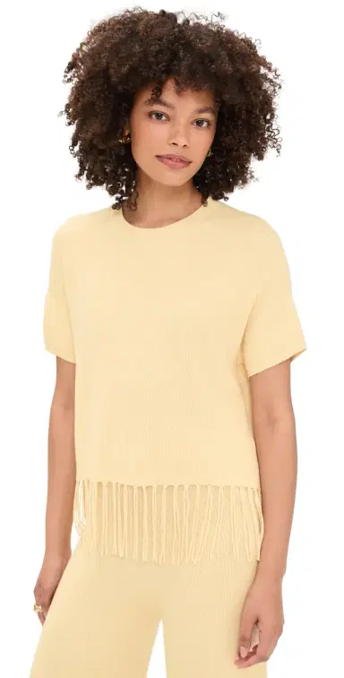 Splendid x @Cellajaneblog Short Sleeve Fringe Sweater Daybreak | Thumbnail 1