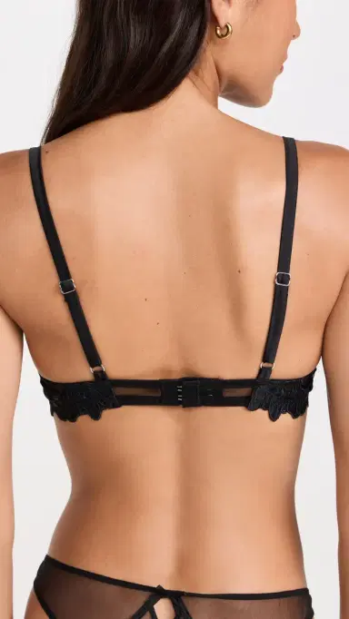 Fleur du Mal Lily Embroidery Plunge Demi Bra Black 32C | Thumbnail 3