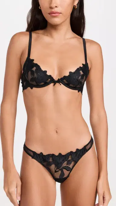 Fleur du Mal Lily Embroidery Plunge Demi Bra Black 32C | Thumbnail 5