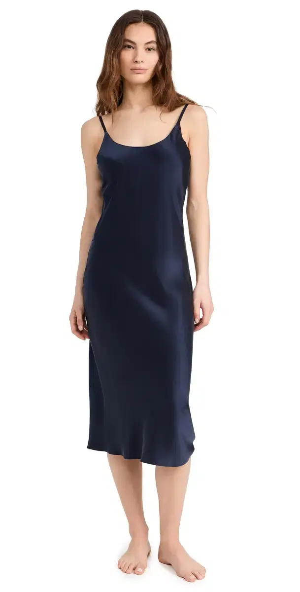 Washable ilk Bias lip Dress Deep Blue