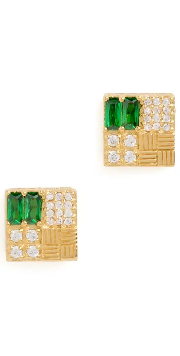 Woven Chunky Cube Emerald Stud Earrings Gold One Size