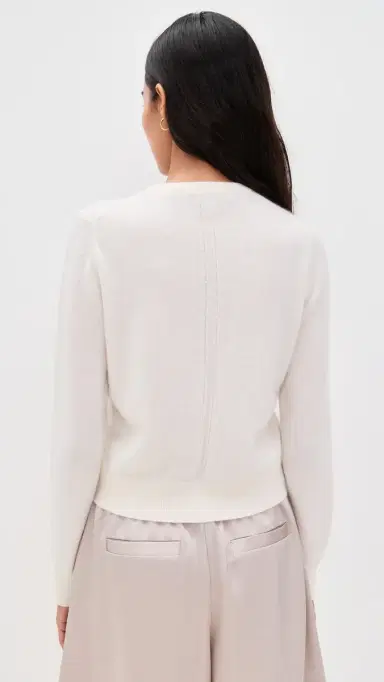 White + Warren Cashmere Crew Neck Cardigan Soft White S | Thumbnail 3