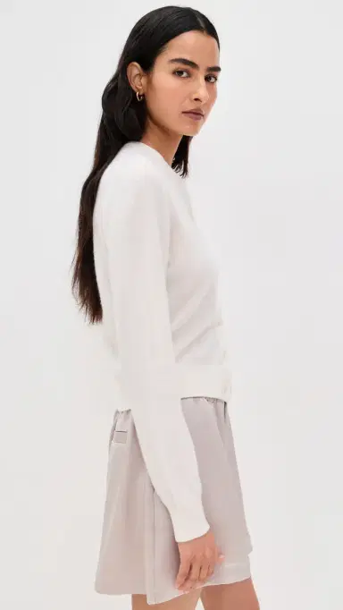 White + Warren Cashmere Crew Neck Cardigan Soft White S | Thumbnail 4