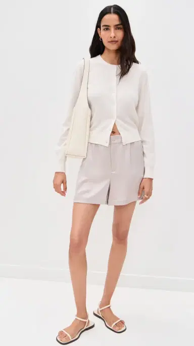 White + Warren Cashmere Crew Neck Cardigan Soft White S | Thumbnail 5