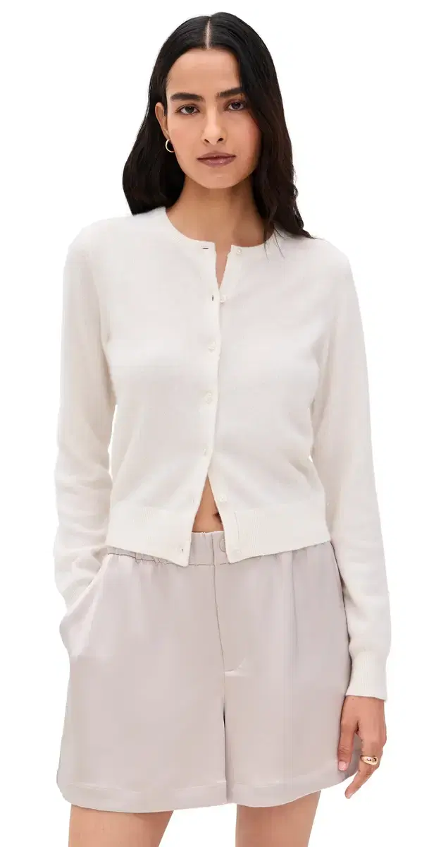 Cashmere Crew Neck Cardigan oft White