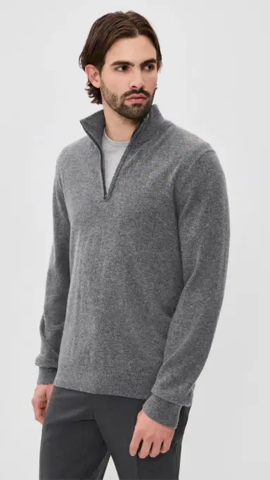 Vince Cashmere Quarter Zip Sweater Med H Grey M | Thumbnail 2