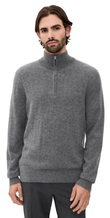 Vince Cashmere Quarter Zip Sweater Med H Grey M | Thumbnail 1