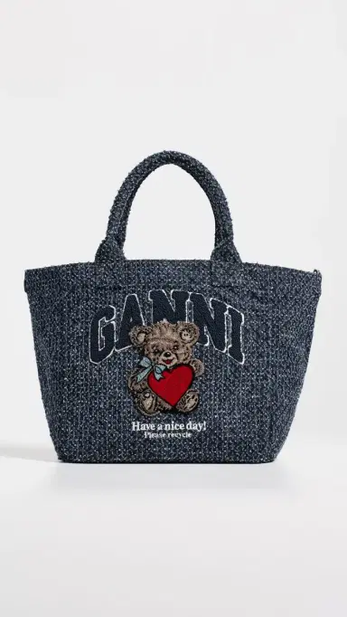 GANNI Small Trapeze Shopper Bear Tweed Denim Tote Rinse One Size | Thumbnail 2 GANNI Small Trapeze Shopper Bear Tweed Denim Tote Rinse One Size | Thumbnail 2