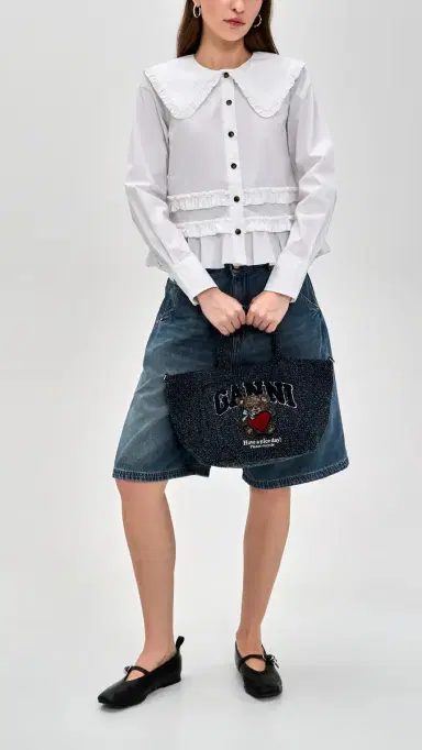 GANNI Small Trapeze Shopper Bear Tweed Denim Tote Rinse One Size | Thumbnail 3 GANNI Small Trapeze Shopper Bear Tweed Denim Tote Rinse One Size | Thumbnail 3