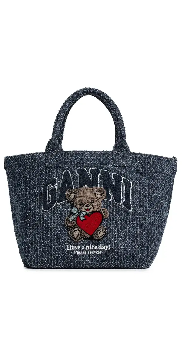 Small Trapeze Shopper Bear Tweed Denim Tote Rinse One Size