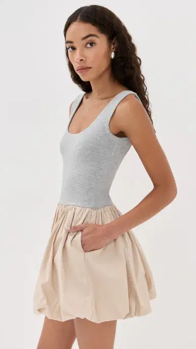 LE BOP Piper Combo Dress Heather Grey/Khaki | Thumbnail 4