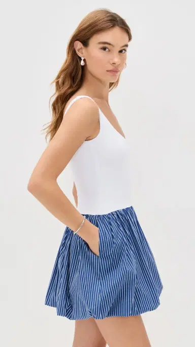 LE BOP Piper Combo Dress White/Blue Stripe M | Thumbnail 4
