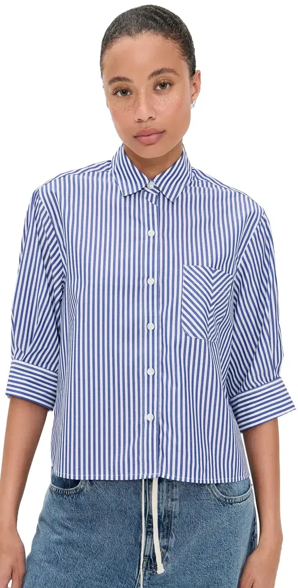 rag & bone Lucia tripe Poplin hirt Navy tripe