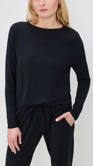 Eberjey Gisele eparates Long Sleeve Top Black | Thumbnail 2