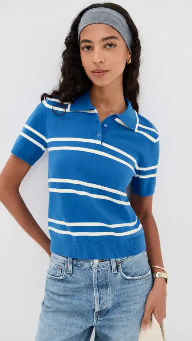 State & Lake Short Sleeve Striped Polo Cobalt/White | Thumbnail 2