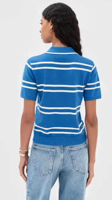 State & Lake Short Sleeve Striped Polo Cobalt/White | Thumbnail 3
