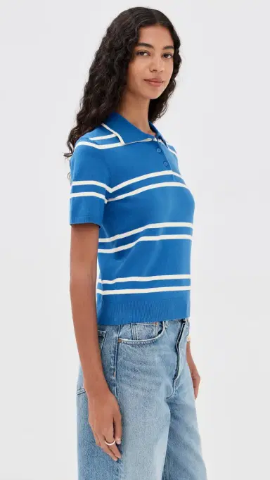 State & Lake Short Sleeve Striped Polo Cobalt/White | Thumbnail 4
