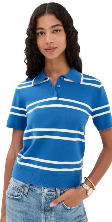 State & Lake Short Sleeve Striped Polo Cobalt/White | Thumbnail 1