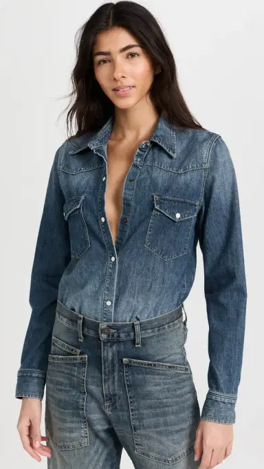 Nili Lotan Travis Denim Shirt Classic Wash | Thumbnail 2 Nili Lotan Travis Denim Shirt Classic Wash | Thumbnail 2