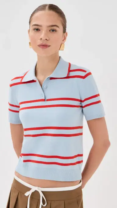 State & Lake Short Sleeve Striped Polo Light Blue/Burnt Orange | Thumbnail 2