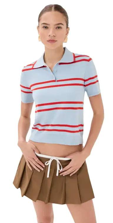 State & Lake Short Sleeve Striped Polo Light Blue/Burnt Orange | Thumbnail 1