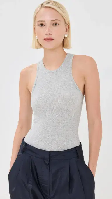 Tibi Circular Fine Rib T Tank Heather Grey XS | Thumbnail 2 Tibi Circular Fine Rib T Tank Heather Grey XS | Thumbnail 2