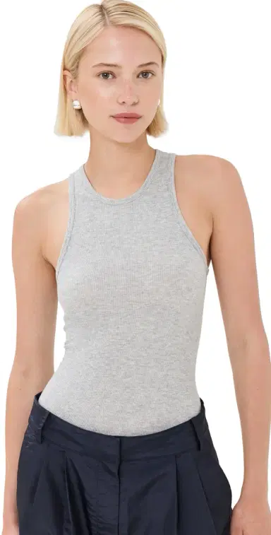 Tibi Circular Fine Rib T Tank Heather Grey XS | Thumbnail 1 Tibi Circular Fine Rib T Tank Heather Grey XS | Thumbnail 1