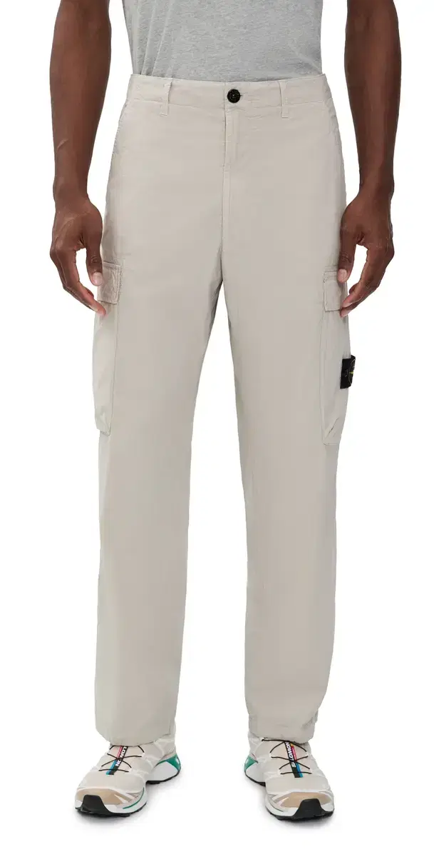 Lightweight Stretch Cotton Cargo Trousers Pearl Grey