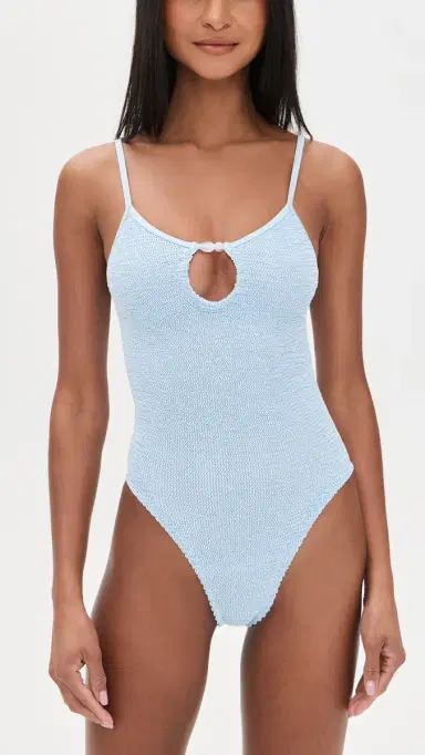 Hunza G Mia Beaded One-Piece Swimsuit Metallic Ice Blue One Size | Thumbnail 2