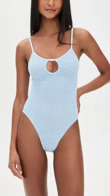 Hunza G Mia Beaded One-Piece Swimsuit Metallic Ice Blue One Size | Thumbnail 5