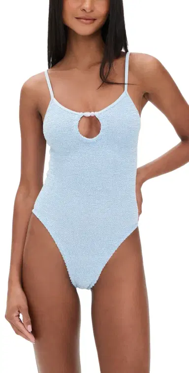 Hunza G Mia Beaded One-Piece Swimsuit Metallic Ice Blue One Size | Thumbnail 1