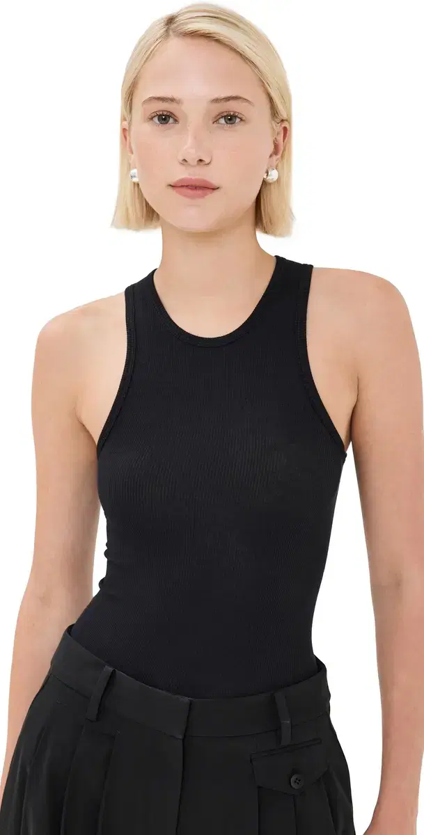 Circular Fine Rib T Tank Black