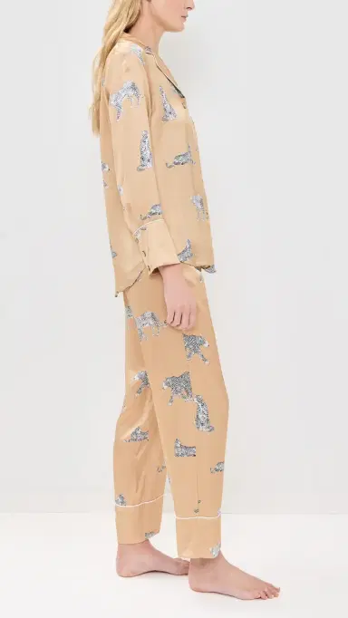 Petite Plume Mulberry Silk Panther Champagne Pajama et Gold | Thumbnail 4