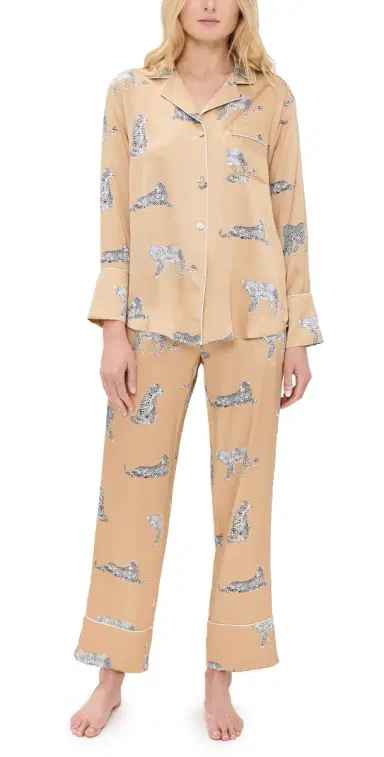Petite Plume Mulberry Silk Panther Champagne Pajama et Gold | Thumbnail 1