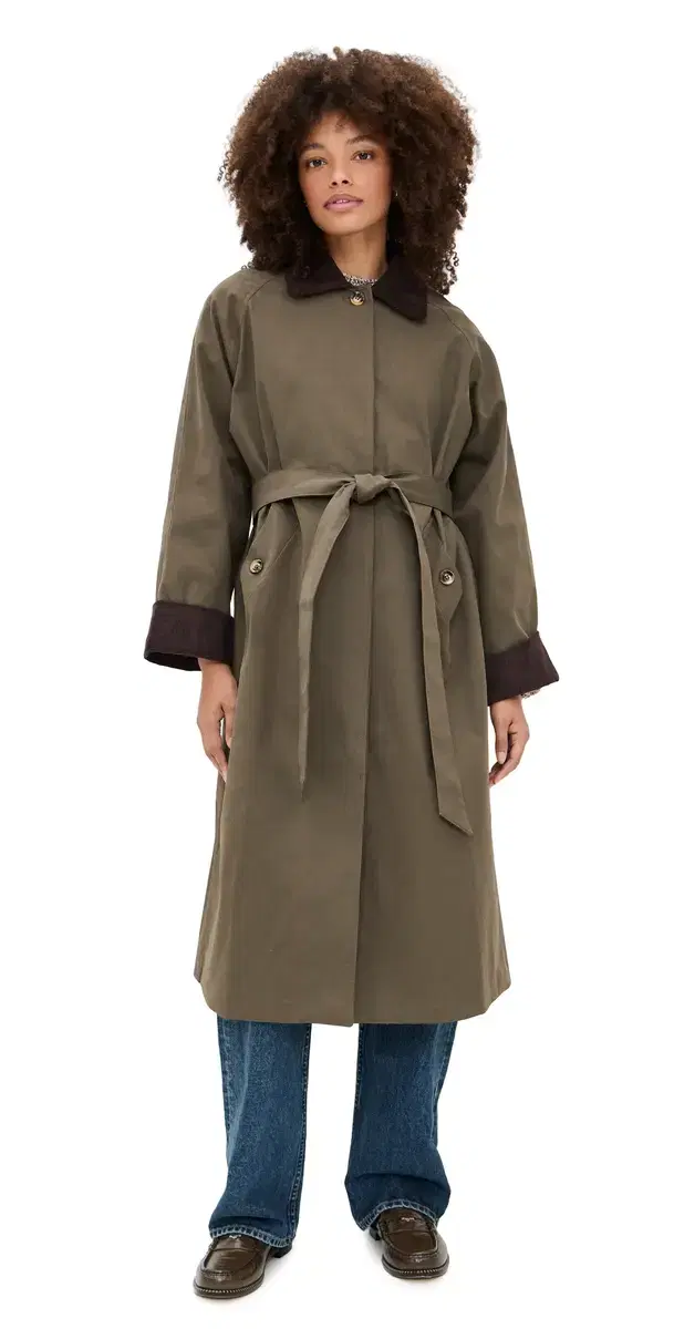 Corduroy Detail Trench Coat Olive