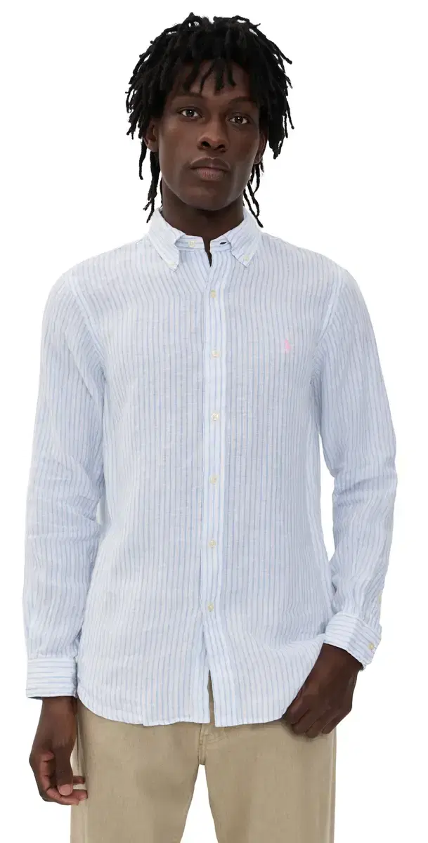 Stripe inen Shirt White Blue